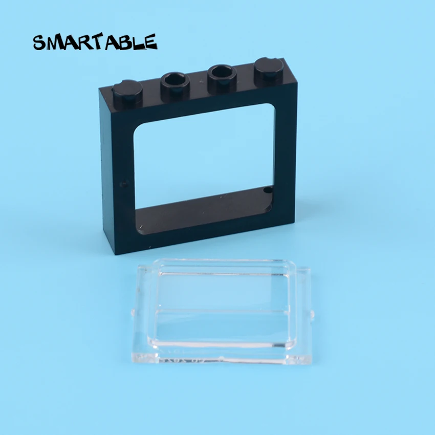 Smartable Window 1x4x3 Train with Glass Building Block MOC Train Parts Toy For House Castle Compatible City 6556+4034 10pcs/lot