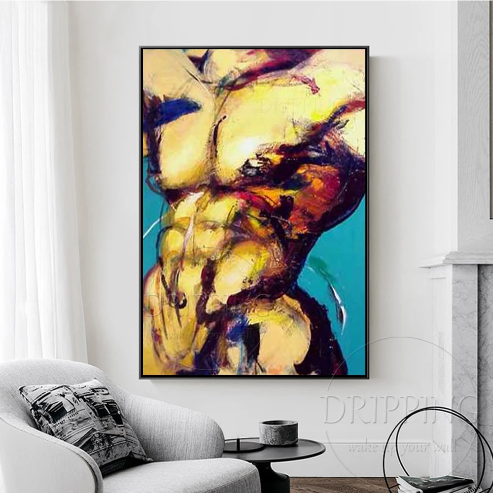 Superb Artist Hand-painted High Quality Strong Man Nude Oil Painting on Canvas Sexy Naked Picture for Home Wall Art Decoration