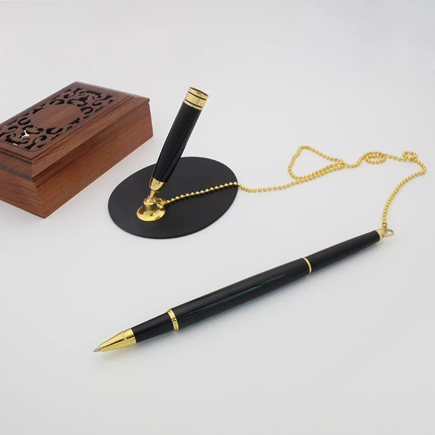 Black Metal Desk Rope Ballpoint Pen Signature Pen Sticky Desk Pens With Chain Fixed Bank Counter Pen Learn Office Stationery