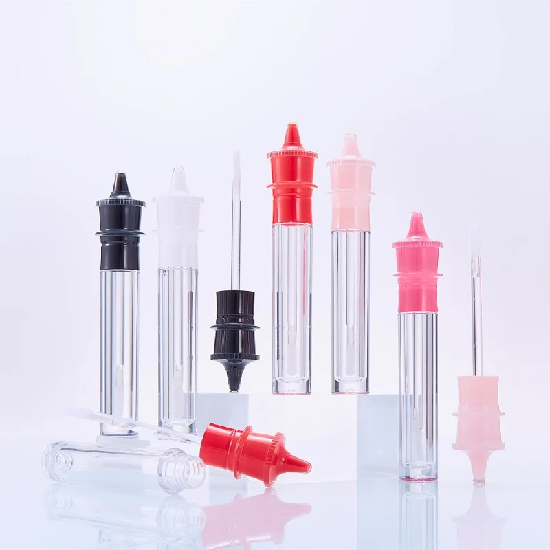 5ML Lipgloss Container Red Pink Black Tower Shaped Cosmetic Liquid Lipstick Packaging Empty Lip Gloss Tubes With Wand 30/50pcs