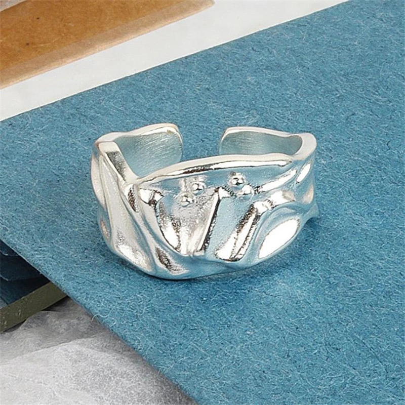 KOFSAC New Trendy 925 Sterling Silver Rings For Women Minimalism Individuality Irregular Opening Ring Jewelry Lady Birthday Gift