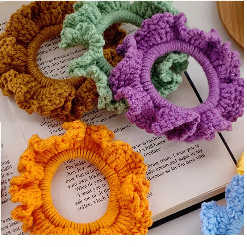 2020 New Crochet Scrunchies Solid Color Handmade Woolen Knitting Rubber Bands for Hair Tie Elstic Ring Hair Sccessories for Girl