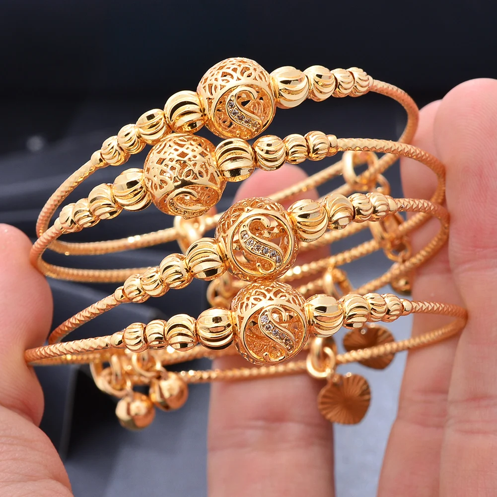 24K Gold plated Bangles Bracelet Women Girls France Rhinestone Bracelets Indian African jewelry bride wedding Bead party Gifts