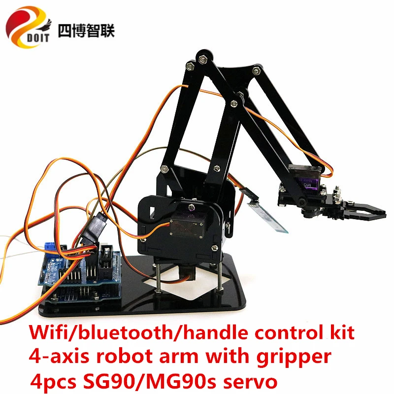 SZDOIT Wifi/Bluetooth/commande de poignée bras de Robot 4 axes avec Kit de pince avec 4 pièces Servos 4DOF RC robotique bricolage pour Arduino
