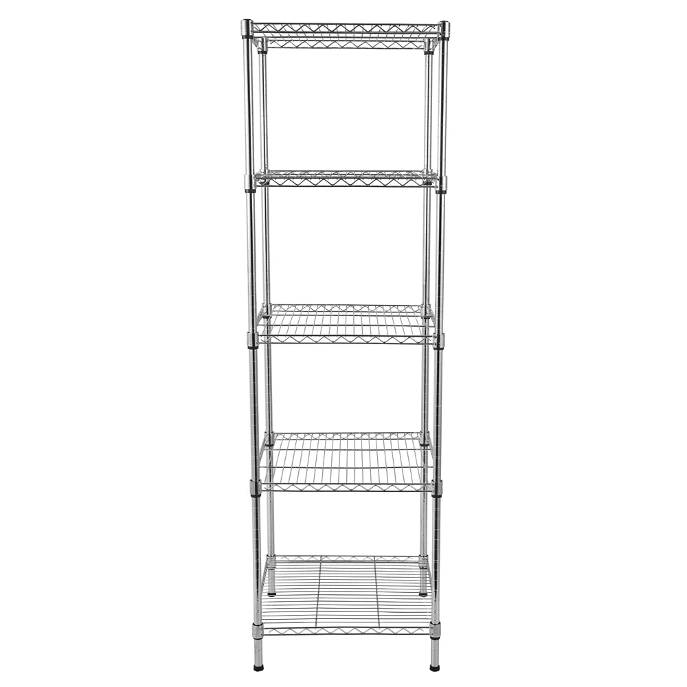 5-Tier Wire Shelving Storage Rack Stand Thicken Steel Tube 45x45xH150CM Smooth and Anti-Rust Easy Assembly[US-Stock]