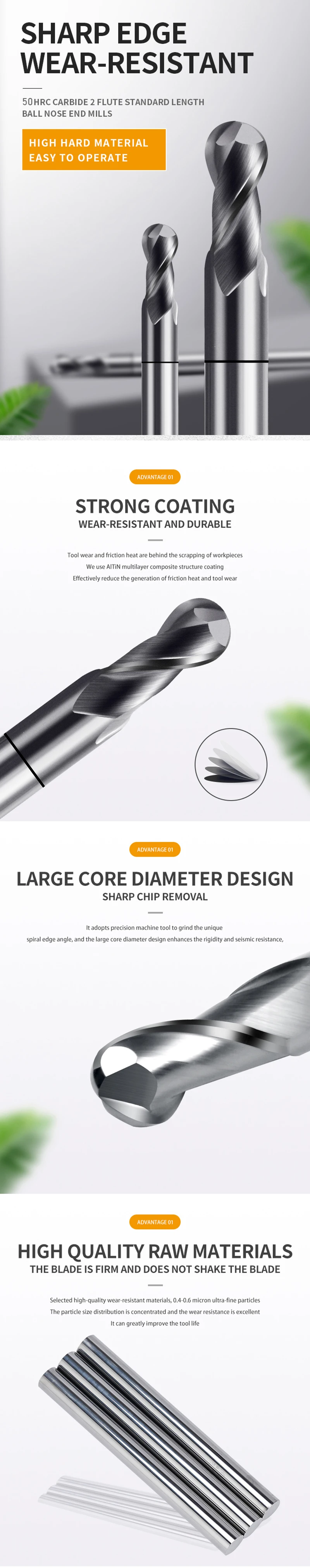 XUHAN Kugelfräser aus Wolframkarbid CNC-Fräser Werkzeug R0.5 6mm 8mm 10mm HRC50 55 65 2 4 Schneiden – Detail 2