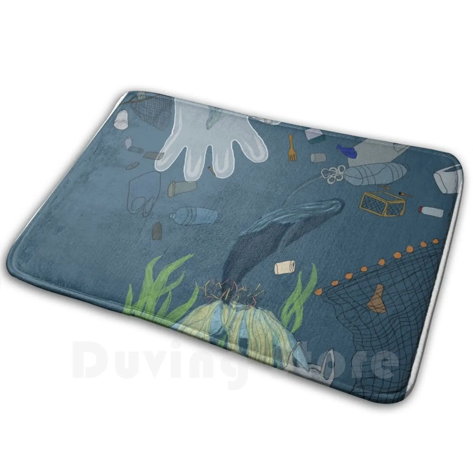 Save The Ocean Wave Soft Non-Slip Mat Rug Carpet Cushion Ocean Plastic Whale Melting Coast Is Calling Blue Ocean Wave