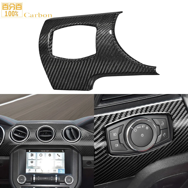 

Glossy Black Real Carbon Fiber instrument panel left trim Protection For Ford Mustang