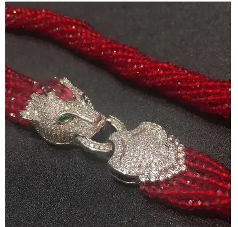 10rows  Leopard head clasp DIY accessory red glass crystal necklace bracelet custom colors jewelrFactory Wholesale price