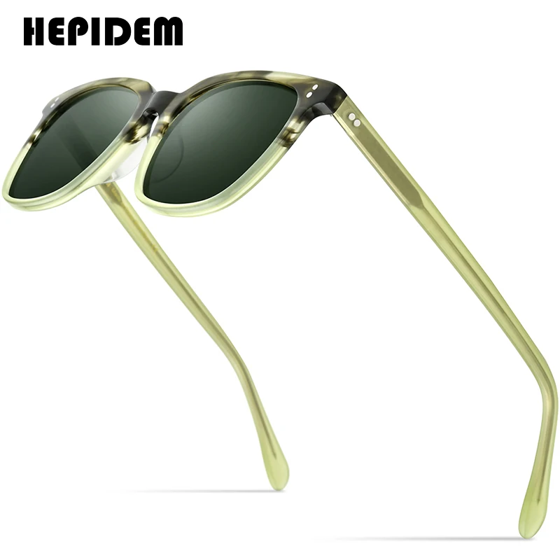 HEPIDEM Acetate Polarized Sunglasses Men High Quality Fashion Brand Designer Vintage Square Sun Glasses for Women Sunglass 9114