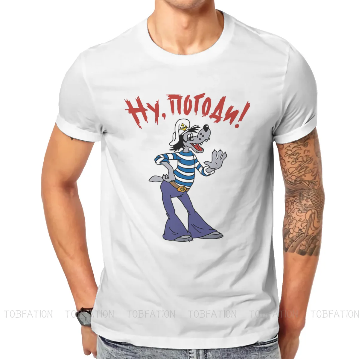 Nu Pogodi Well Just You Wait Wolf Hare Cartoon TShirt for Men Wave Round Collar Pure Cotton T Shirt Gifts Streetwear 6XL