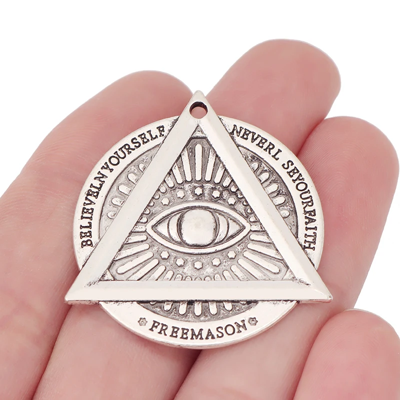 6 x Tibetan Silver Freemason Demon Eye Round Charms Pendants for DIY Necklace Jewelry Making Findings Accessories 39x34mm