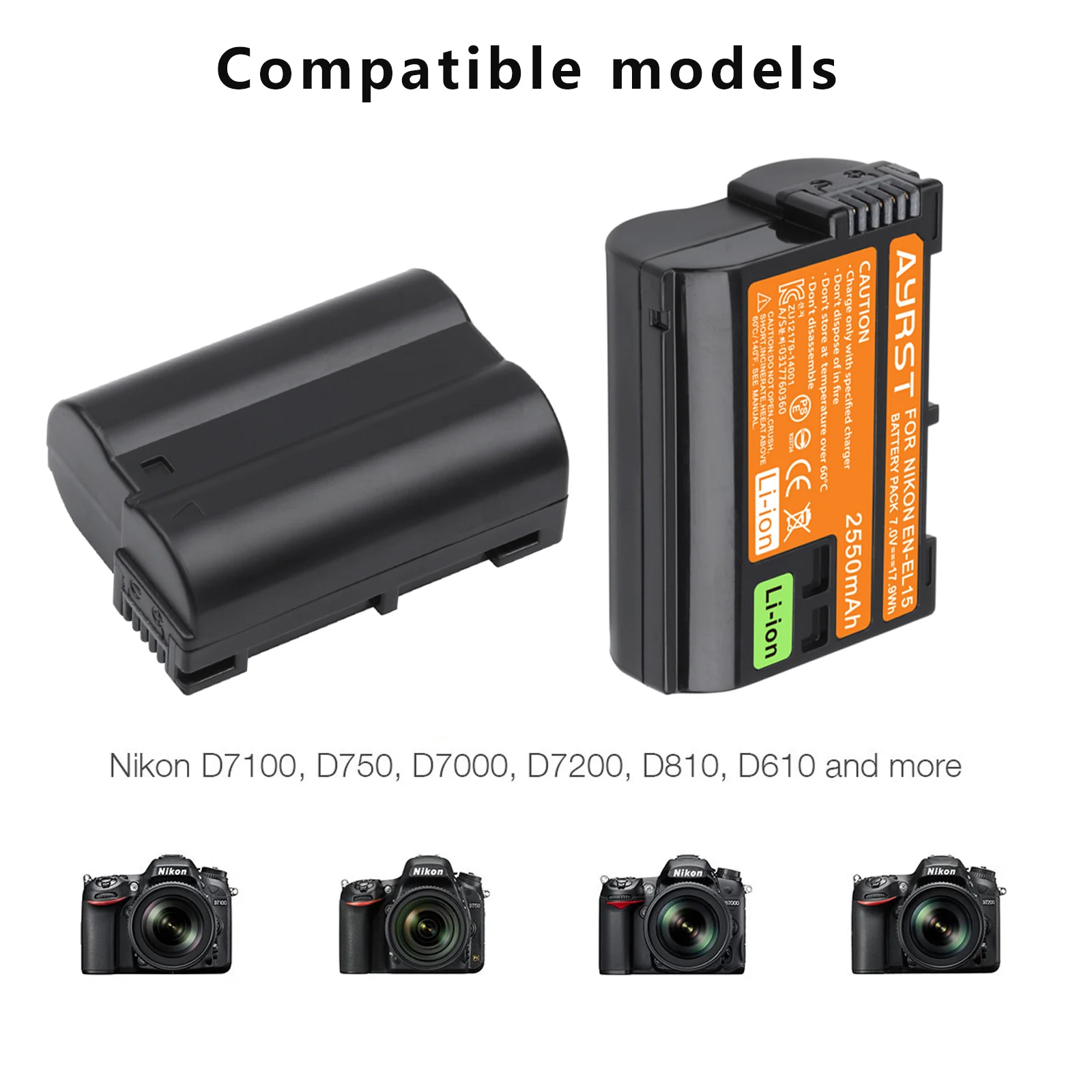 2 Pcs 2550mAh EN-EL15C EN-EL15 Battery+ LED USB Dual Charger for Nikon Z5,Z6,Z6 II,Z7,Z7II D600 D610 D600E D800 D800E D810