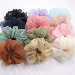 New Organza/Chiffon Solid Color Hair Scrunchies Women Elastic Hair Bands Headwear Ponytail Holder Chiffon Hair Ties Accessories