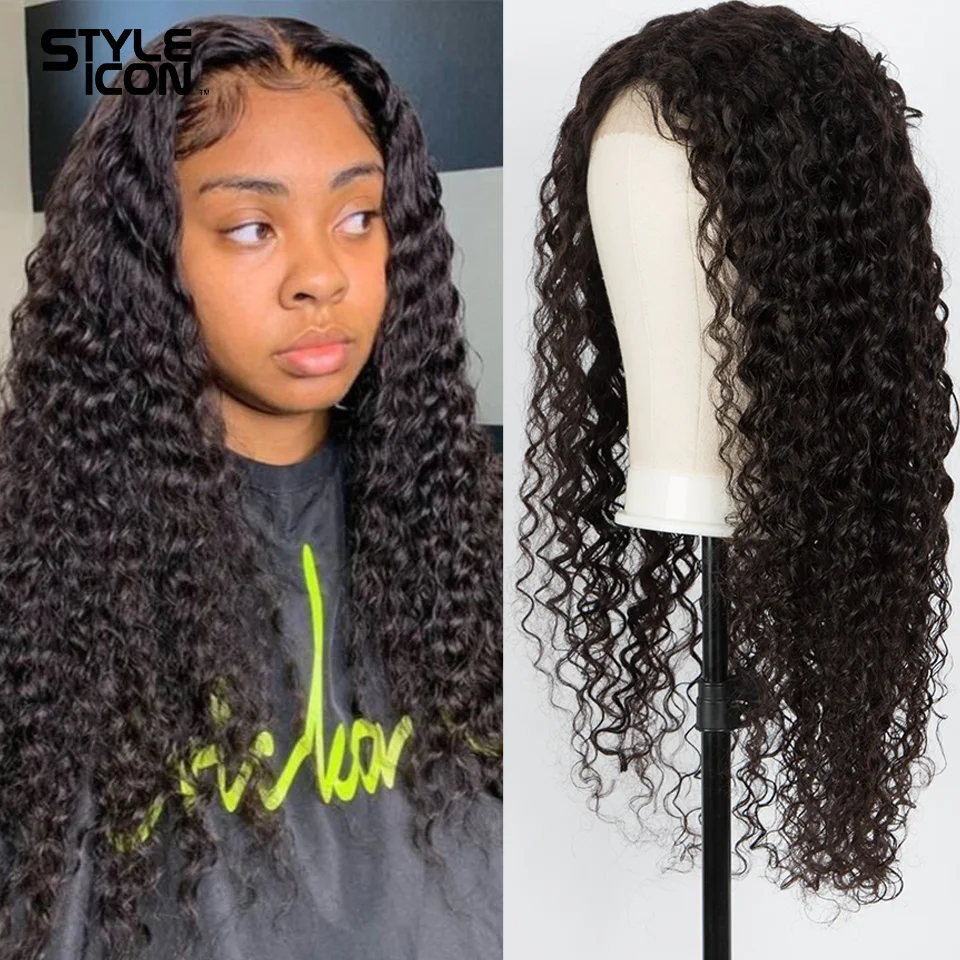 Perruque Lace Front Wig Deep Wave brésilienne brun moyen, cheveux naturels, Deep Curly, humide et ondulé, t-part