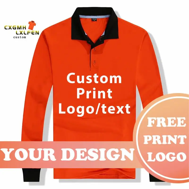 Polo Shirt Men And Women Casual Cotton Long Sleeve Jerseys Spring Autumn Men\'s Polos Custom Printing Your Own Design Text Logo