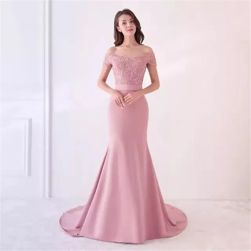 Mermaid Elastic Satin Boat Neck Elegant Floor Length Bridesmaid Dresses Evening Wedding Party Prom Homecoming Birthday Zipper