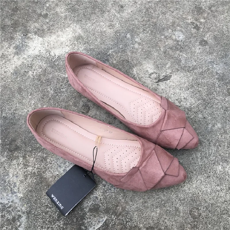 New 2021 Spring Women's Flat Shoes Flock Bow Ballet Flats Pointed Toe Slip On Moccasins Ladies Loafers Soft Casual Shoes Female