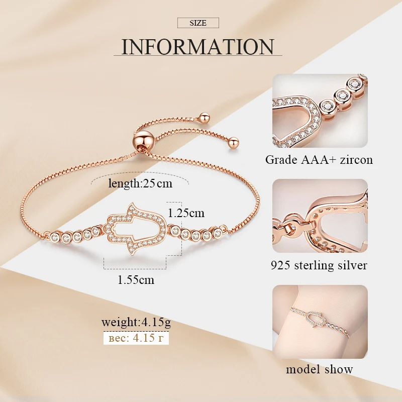 KALETINE 925 Sterling Silver Bracelet Zircon Tennis Bracelet Hamsa Hand of Fatima Evil Eye Lucky Charm Bracelet Bead Jewelry