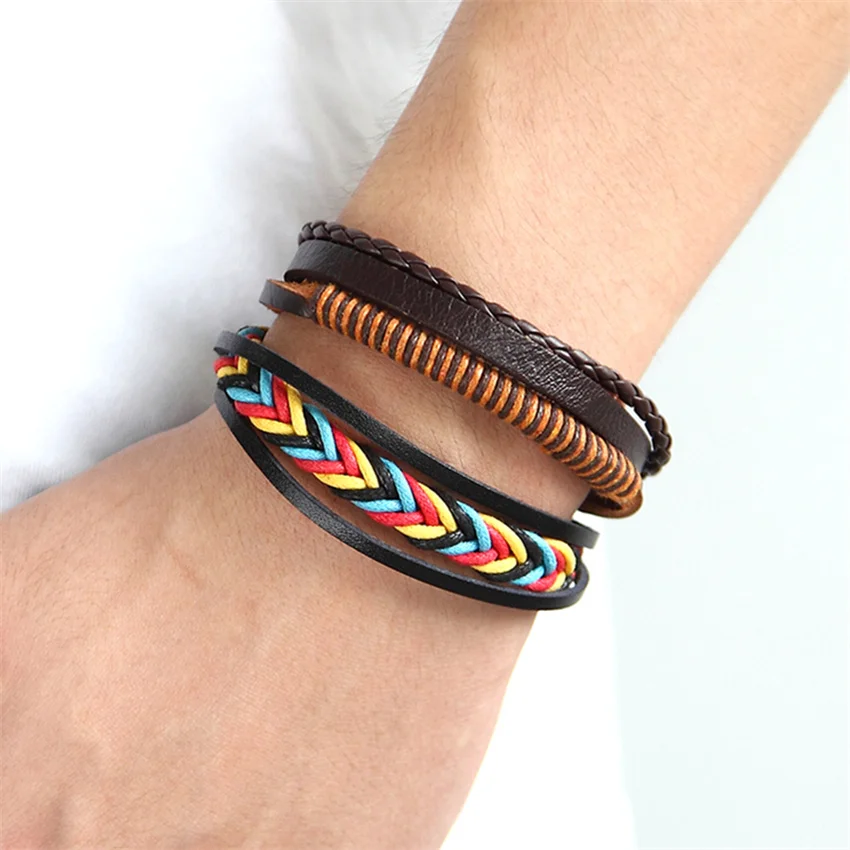 2023 New Fashion Multi-layer Charm Leather Bracelets Popular Handmade Bangle DIY Handmade men Bracelets Bangles Gift Pulseira image 5
