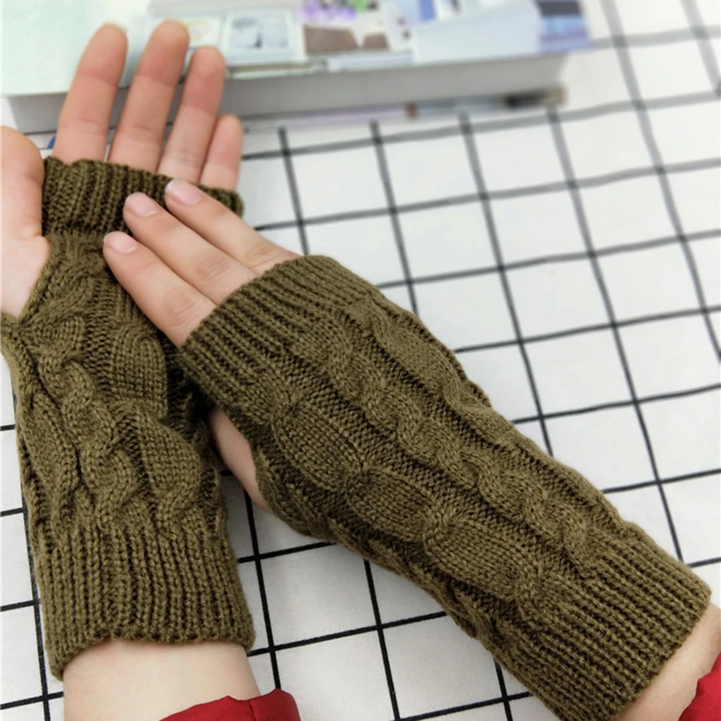 1 Pair Women Arm Warmer Fingerless Winter Cold Weather Hand Wrist Sleeve Solid Color Dressing Outdoor Gloves Casual