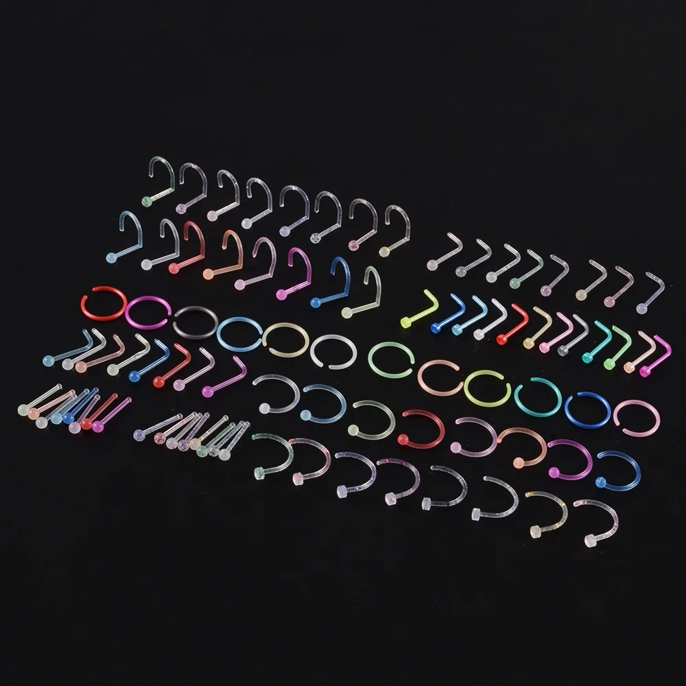 8Pcs/Lot Bioplast Flexible Nose Rings Septum Clicker Piercing Nose Segment Hinged Lip Earrings Helix Nose Piercing Body Jewelry