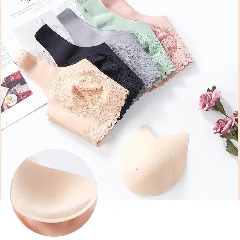 Pohodlná latexová podprsenka 4.0 s prsními vložkami, dámská spodní prádlo, bezdrátová, s řasením, braletka s kalhotkami, spodní prádlo 2dílné - náhled 4