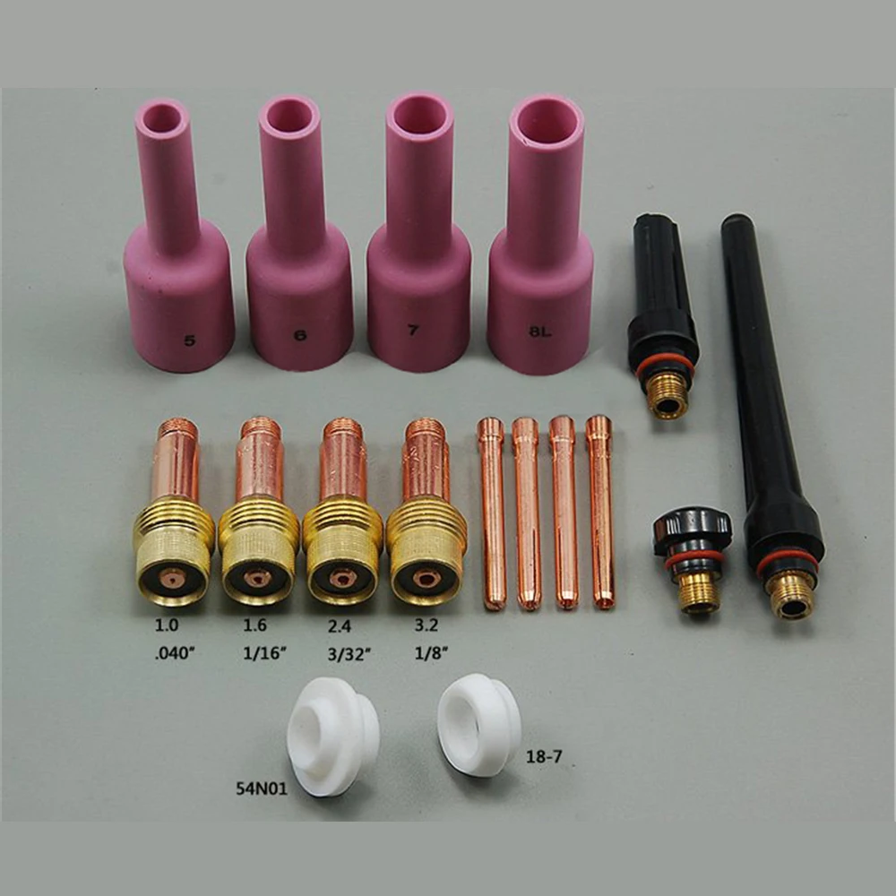 TIG Gas Lens KIT Long Alumina GAS Lens Nozzle TIG Back Caps Fit TIG welding Torch SR PTA DB WP-17 18 26 Series 17PK