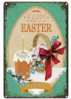 Happy Easter Theme 8x12 Inch Metal Tin Sign Wall Decor Kitchen Garage Bar Home