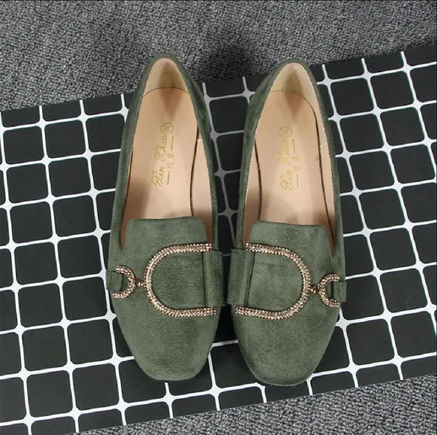 New 2023 Spring Ladies Shoes Square Toe Metal Buckle Flat Shoes shallow mouth woman Ballet Flats Big size-41-44