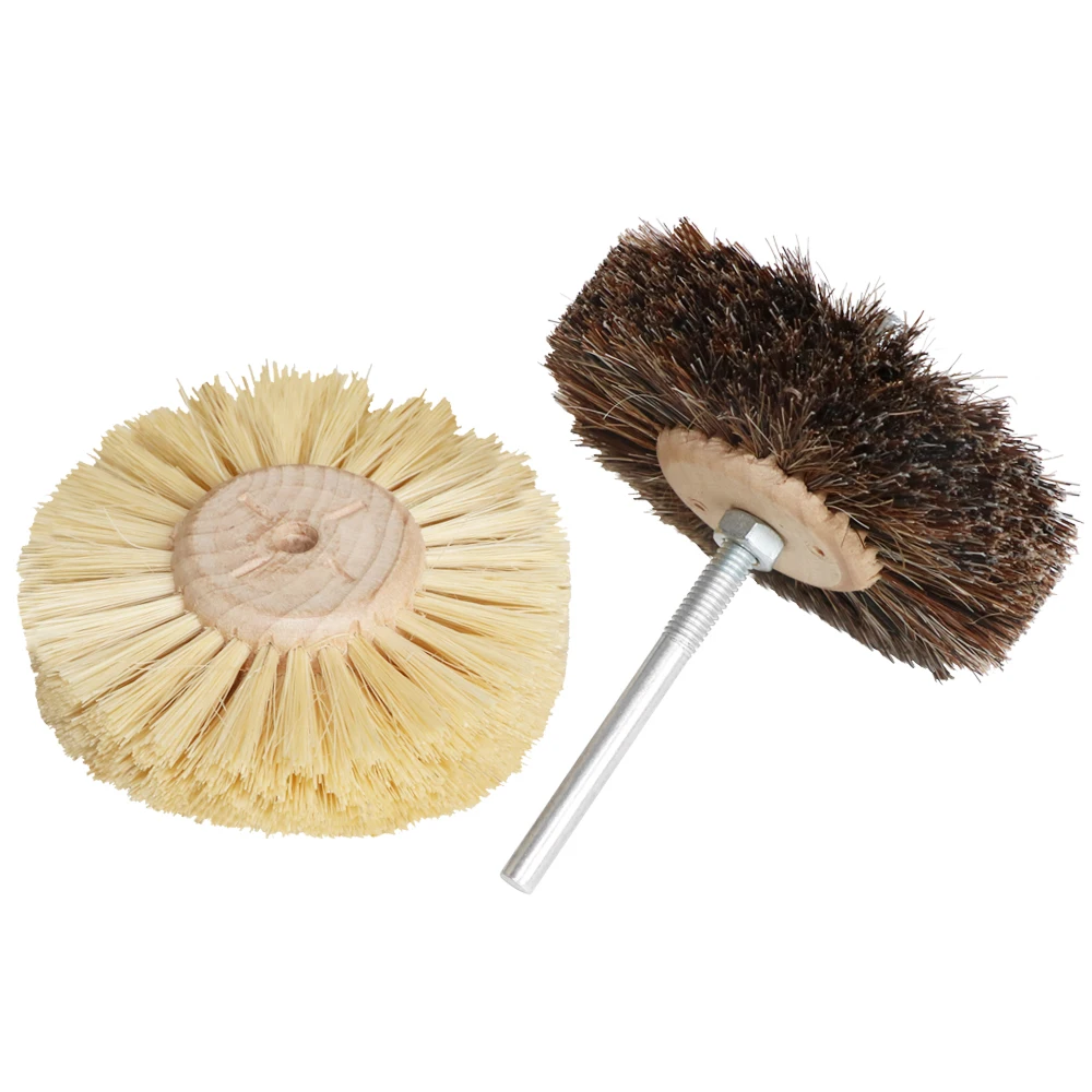 2PC Abrasive Sisal Filament & Horse Hair Brush Polishing Grinding Buffing Wheel Woodworking For Furniture Rotary Drill Tools