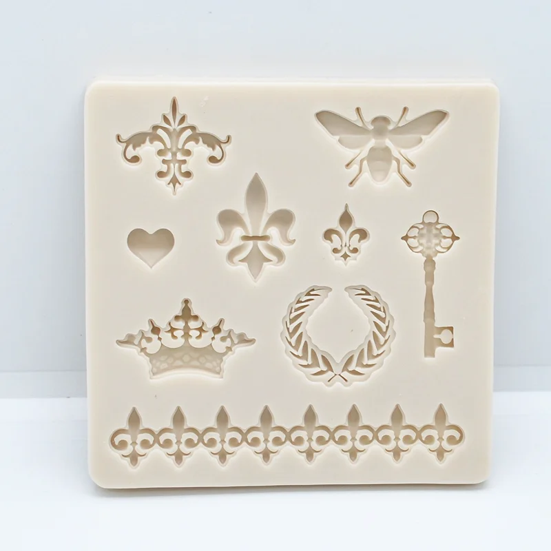 Bee Crown Key Silicone Mold Kitchen Resin Cake Baking Tool DIY Chocolate Pastry Fondant Moulds Dessert Lace Decoration Supplies