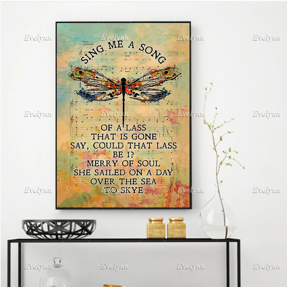 Skye Boat Song For Fan Outlander Sing Me ASong Of A Lass HippieDragonfly Poster,Wall Art Prints Home Decor Canvas Floating Frame