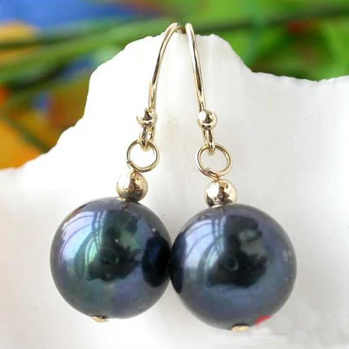 

Unique Pearls jewellery Store 12mm Black Round Freshwater Pearl Dangle Earrings Charming Women Gift Jewelry