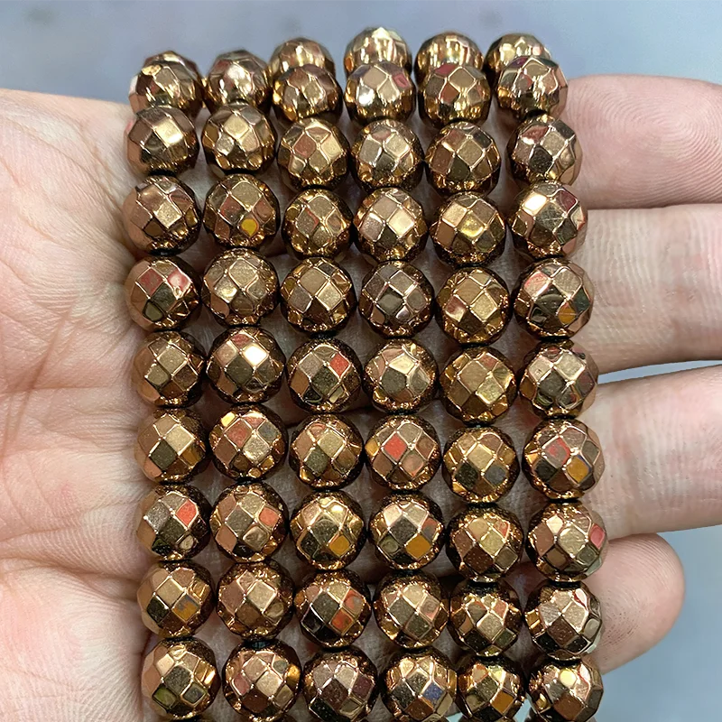 Smooth Faceted Bronze Hematite Beads Natural Stone Loose Spacer Beads DIY Charm Bracelet  For Jewelry Making 15'' 2/3/4/6/8/10mm