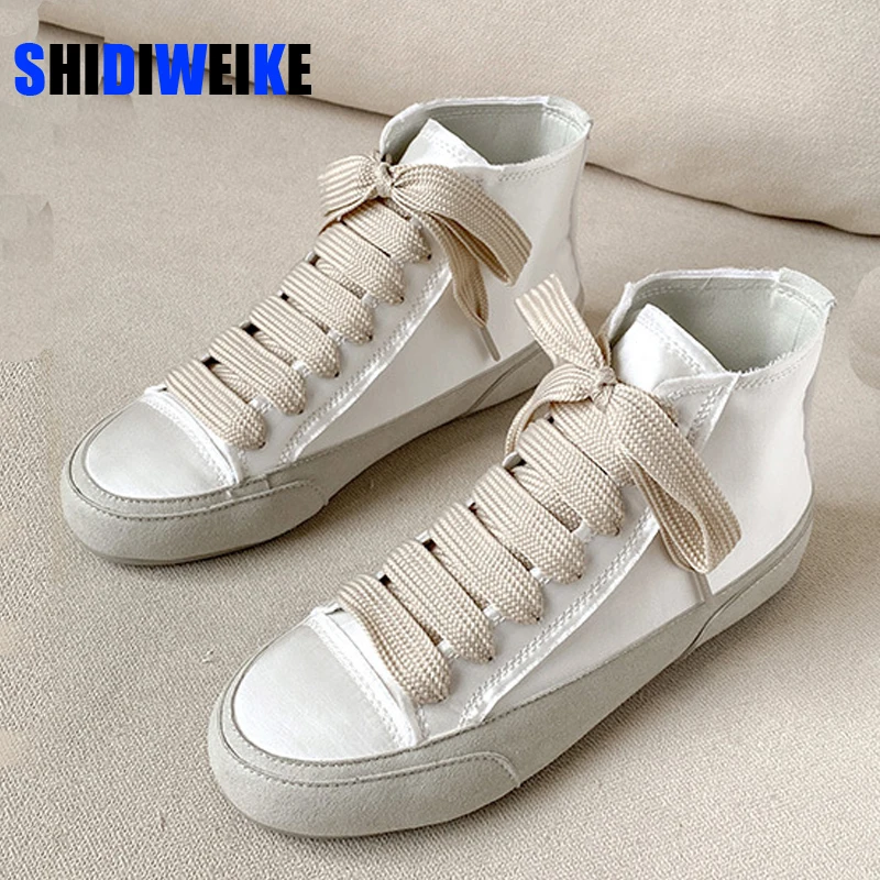 

High soled flat shoes for women's new white casual high top school shoes silk Casual shoes sneakers women white shoes AD1262