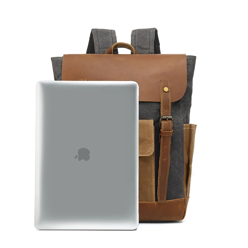 Men Backpack Travel Waterproof Computer Laptop Bag Vintage Oil Wax Canvas Backpacks Leather Male Backpack School Bag