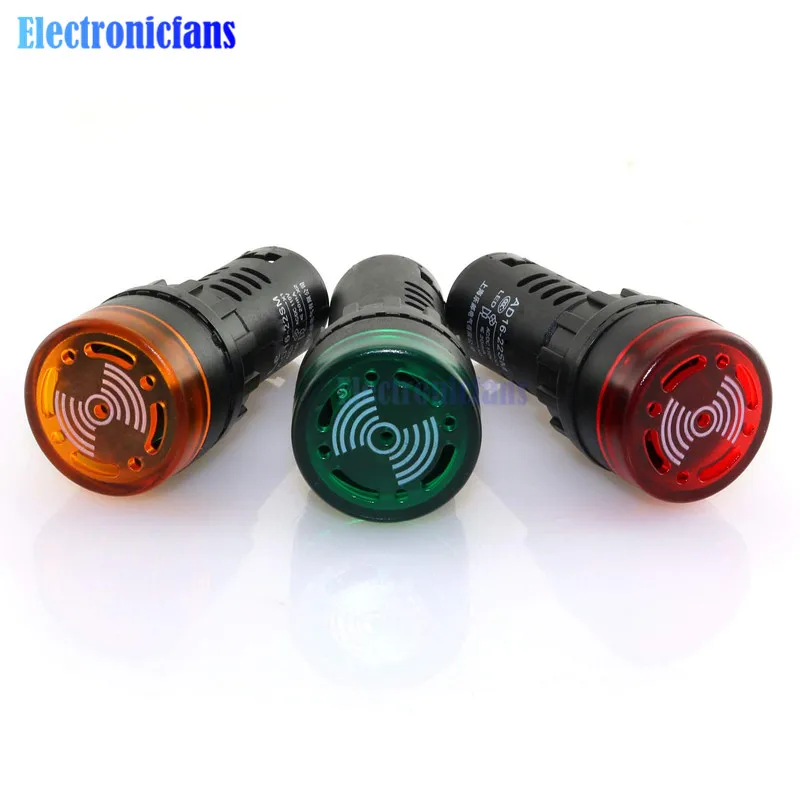 Buzzer Lamp AD16-22SM LED Flash Alarm Indicator Signal Lamp With Buzzer DC 12V 24V AC 110V 220V 22mm Red Green Yellow