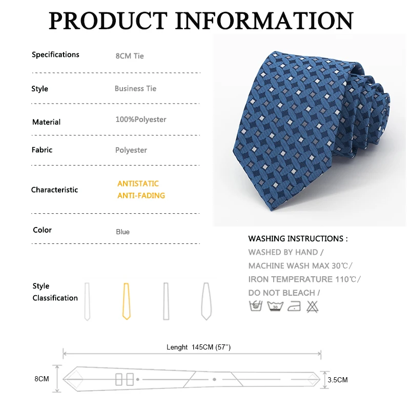 Blue 8CM Tie for Men Mariage Business Dresses Office Gentleman Necktie High Quality  Fashion Striped Cravate Wedding Gifts