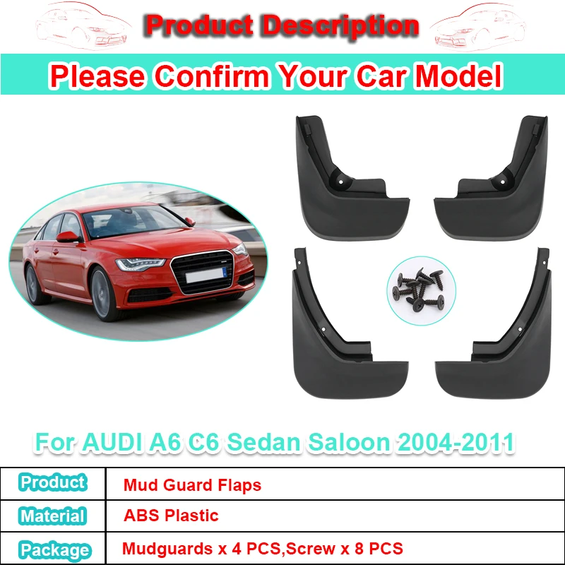 Car Mudflap For AUDI A6 C6 Sedan Saloon 2004-2011 Flap Fender Mud Guard Splash Flaps Mudguard Protector 2010 2009 2008 2007 2006