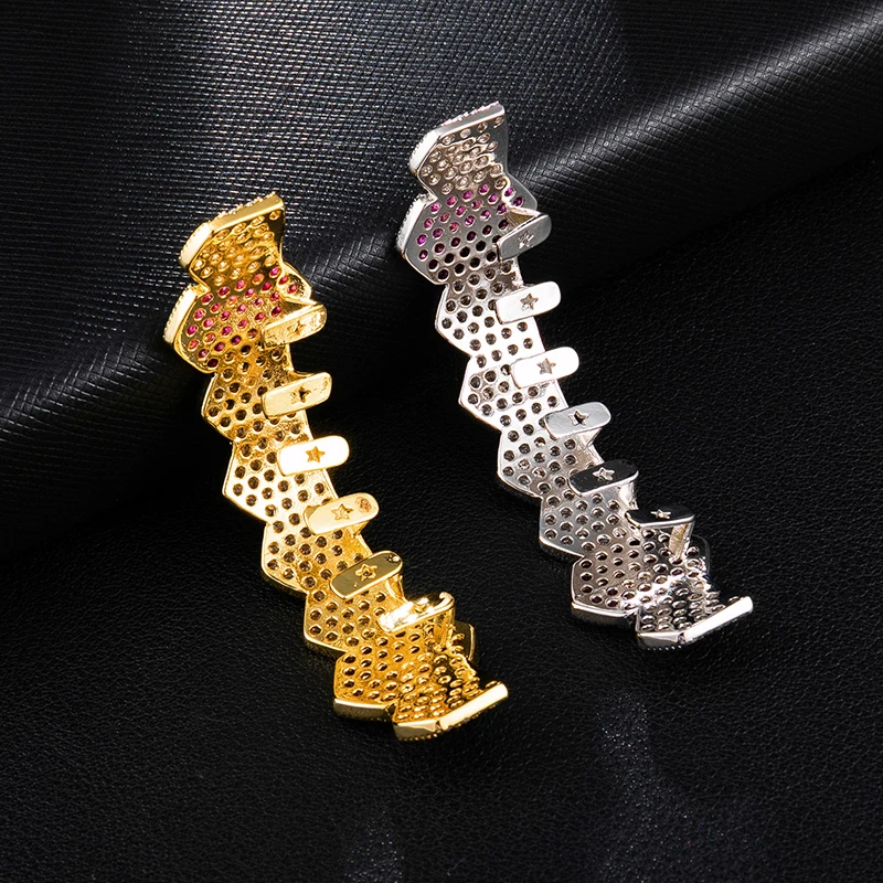 Hip Hop Iced Out Micro Pave Full CZ Teeth Grillz Bottom Charm Grills For Men Women Jewelry Gold   Color