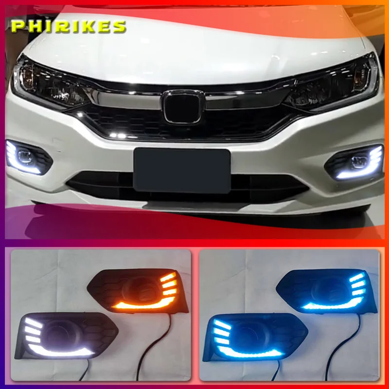 

1Set LED DRL For Honda City 2017 2018 2019 Daytime Running Light daylight fog lamp cover with Yellow Turn Function