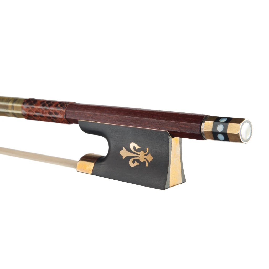 LOMMI 4/4 Top Quality Pernambuco Octagonal Violin Bow with Ebony Frog and Coloured Abalone Slide Snake wood Grip