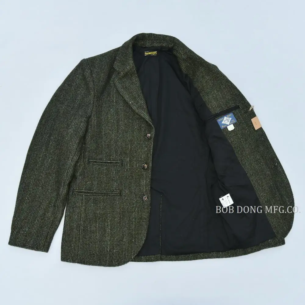 BOB DONG Tweed Jacket Blazer Vintage Country Striped Wool Sport Coat For Men
