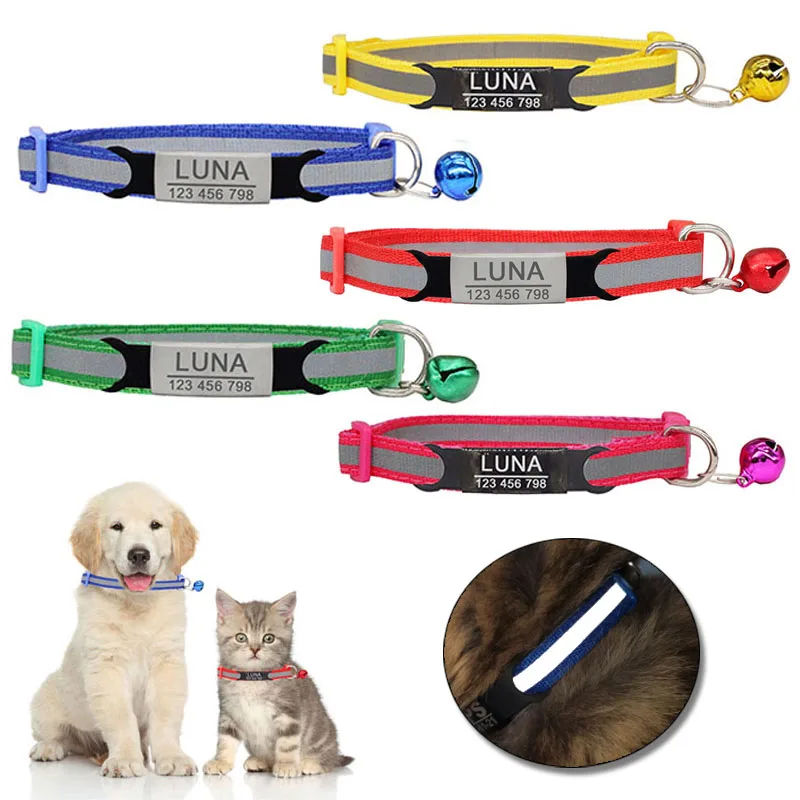 Nylon Collar Reflective Custom Personalized ID Free Engraving Cat Small Dog Cute Nylon Adjustable for Puppy Kittens Necklace