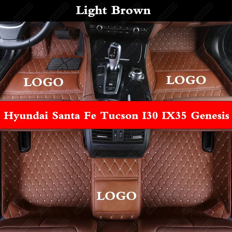 Leather Car Floor Mats for Hyundai Santa Fe Tucson I30 IX35 I40 Kona Azera Elantra Sonata Equus Genesis Custom Made Auto Rugs