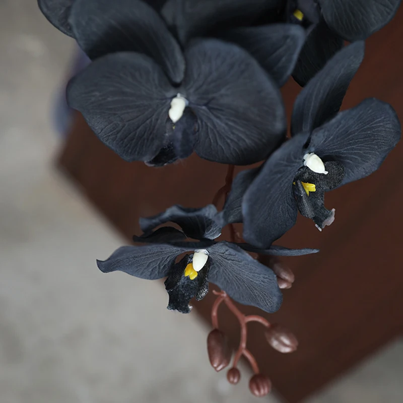 100cm Black Butterfly Orchid Single Artificial Flower Branch Halloween Decoration Home Silk Fake Flower Wedding Party Supplies
