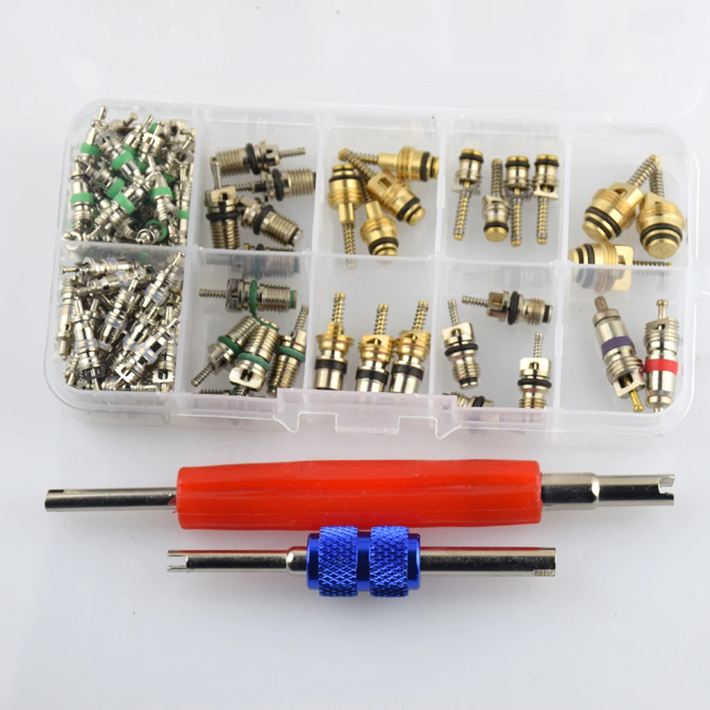 102 Pieces Assortment A/C Shrader Valve Core Tool Air Conditioning Valve Cap Removal Repair Tool R134 R12 Valves HV  kit