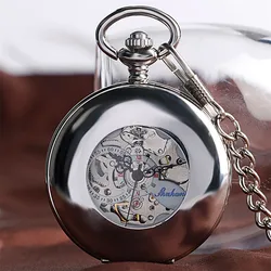 Lucidatura liscia argento/nero/bronzo orologio da tasca meccanico a carica automatica con copertura a cerchio vuoto orologio con ciondolo automatico retrò