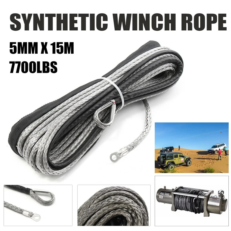 3/16 Inch X 50 Inch 7700LBs Synthetische Winch Lijn Kabel Touw Met Protecing Mouw Voor Atv Utv (Grijs)